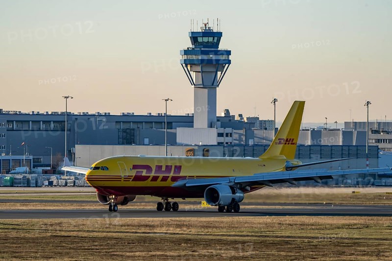 DHL Airbus A330-243F, cargo aircraft landing at Cologne-Bonn Airport, North Rhine-Westphalia, Germany, Europe