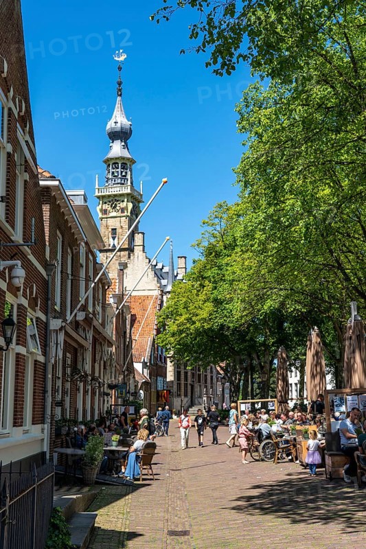 The town of Veere, province of Zeeland, the old town hall, market square, cafés and shops, old town hall, Veere Museum, Netherlands
