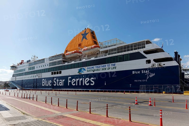 Ferry to the island of Delos of the Blue Star Line, ferry harbour Piraeus, Athens, Attica, Greece, Europe