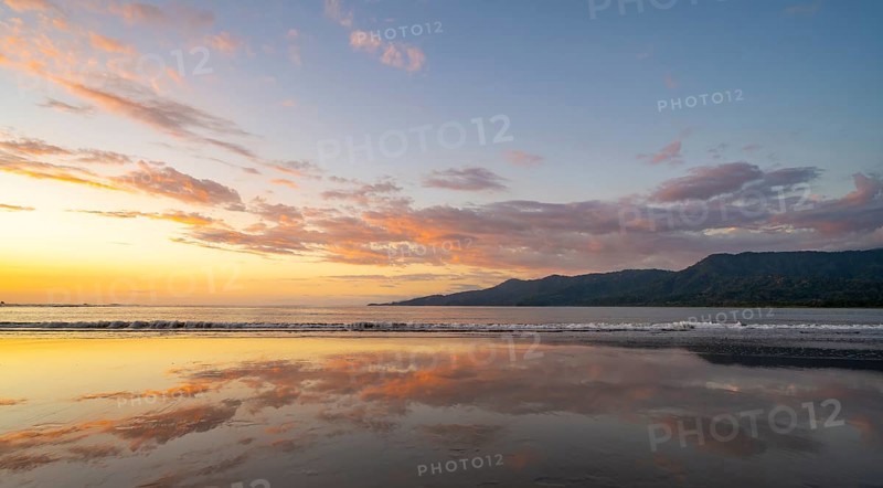 Evening mood, low tide on the beach, Marino Ballena National Park, Puntarenas Province, Osa, Costa Rica, Central America
