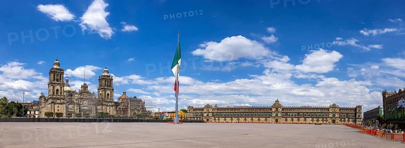 Mexico City Central Zocalo Constitution Plaza and landmark Metropolitan Cathedral near Presidential Palace