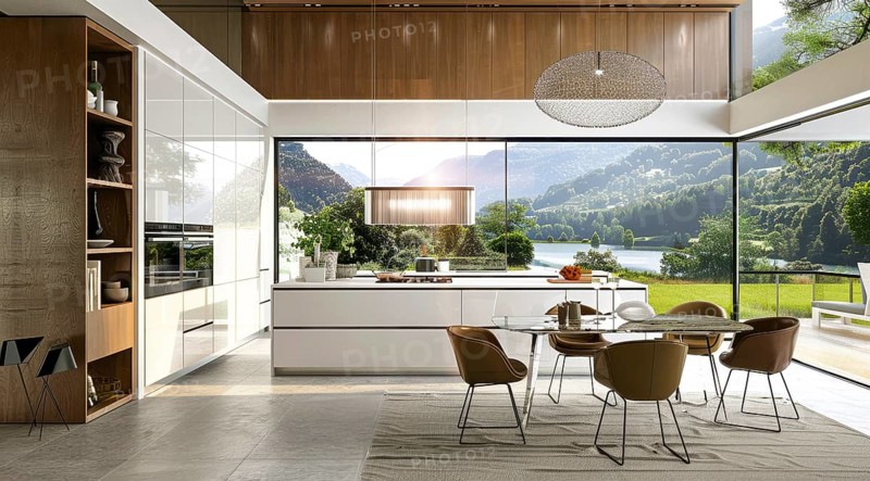 Modern kitchen with a stainless steel refrigerator and oven. Home renovation and upgrades, AI generated