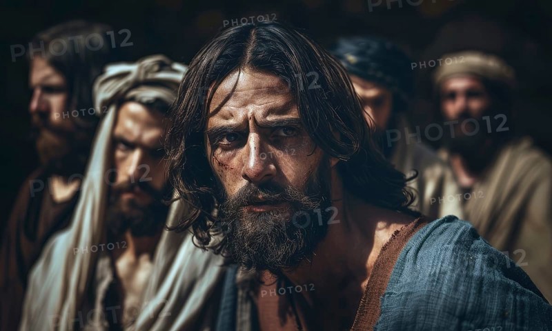 Judas Iscariot plotting to betray Jesus and his disciples. Concept of greediness and betrayal, AI generated