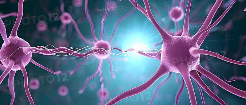 Visualization of neurons firing neurotransmitters in the synaptic gap, AI generated