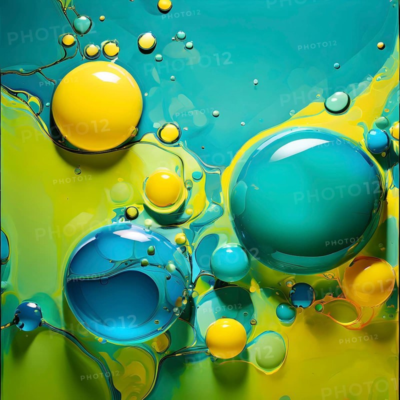 Abstract wallpaper with colorful blobs and liquid shapes on a green background, AI generated