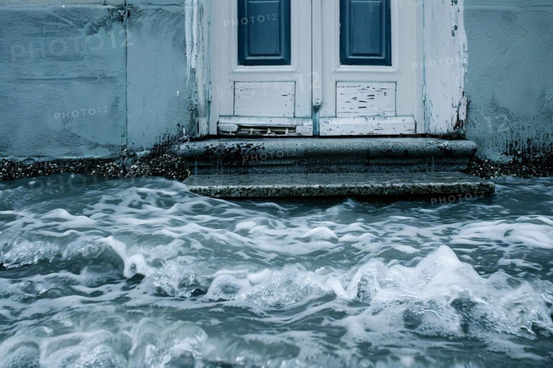Water lapping against building. Flood concept. KI generiert, generiert, AI generated