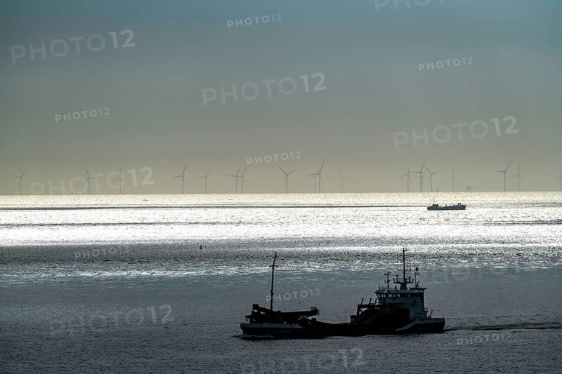 Shipping traffic off Zoutelande province of Zeeland, offshore wind farm, Walcheren peninsula, Netherlands