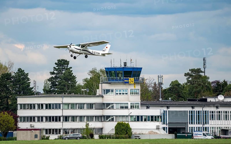 Mülheim-Essen airfield, commercial airfield in the south of Essen and in the east of Mülheim an der Ruhr, for leisure and business aviation, headquarters of WDL Luftschiffgesellschaft, North Rhine-Westphalia, Germany, Europe