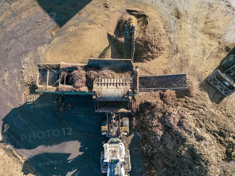 Composting plant, organic waste is composted, sorted by size, smaller parts are reused as compost, coarser parts are burnt in a biomass power plant and converted into electricity, Coesfeld, North Rhine-Westphalia, Germany, Europe