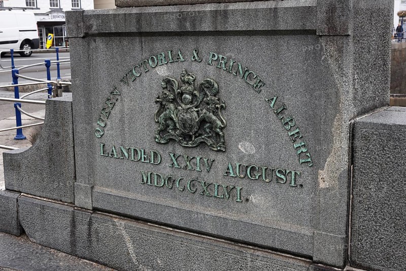 Historic memorial stone commemorating the visit of Queen Victoria and Prince Albert on 24 August 1846 in St Peter Port, Guernsey, England, Great Britain, Europe