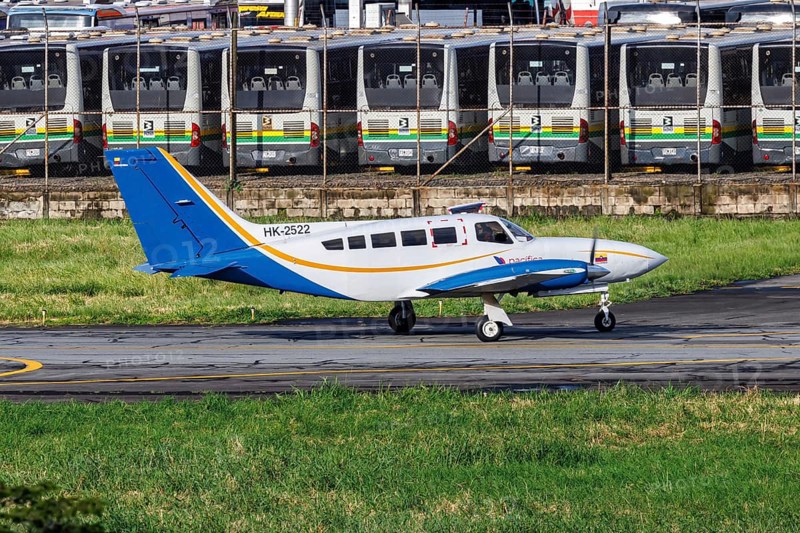 A Pacifica de Aviacion Cessna 402C aircraft with registration HK-2522 at Enrique Olaya Herrera Airport in Medellin, Colombia, South America