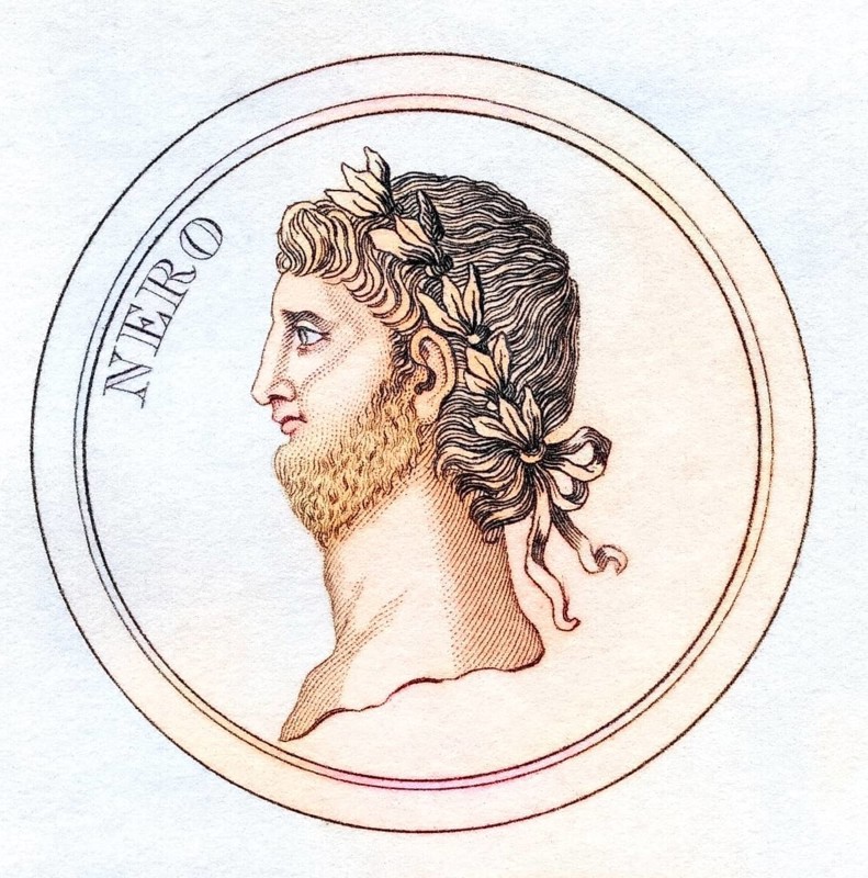 Nero Claudius Caesar Augustus Germanicus AD37, 68 Born Lucius Domitius Ahenobarbus Fifth and last Roman emperor of the Julio-Claudian dynasty from the book Crabbs Historical Dictionary from 1825, Historical, digitally restored reproduction from a 19th century original, Record date not stated