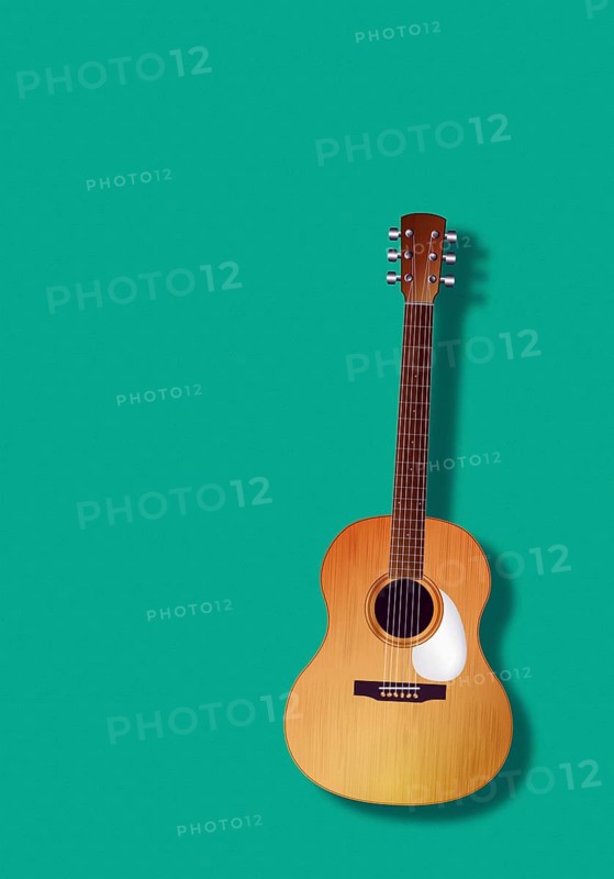 Classic guitar over green background, textured copy space effect