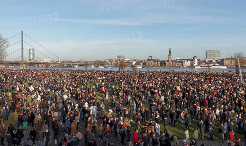 Major demonstration against right-wing extremism and AfD on 27 January 2024 in Düsseldorf, main rally with 100, 000 participants on the Rhine meadows, North Rhine-Westphalia, Germany, Europe