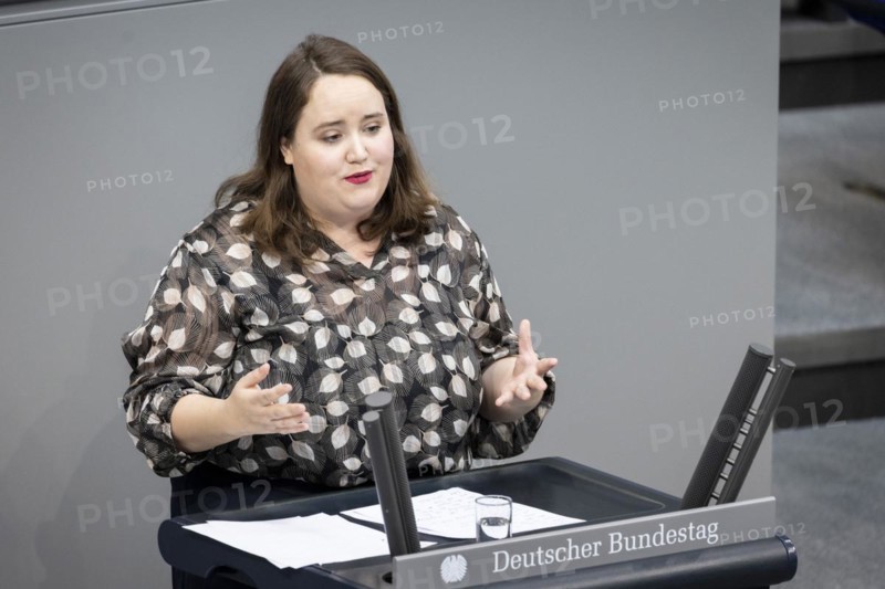 Ricarda Lang, Federal Chairwoman of Bündnis 90/DIE Grünen, recorded in the German Bundestag on the occasion of the International Women's Day agenda item in Berlin, 15 March 2024