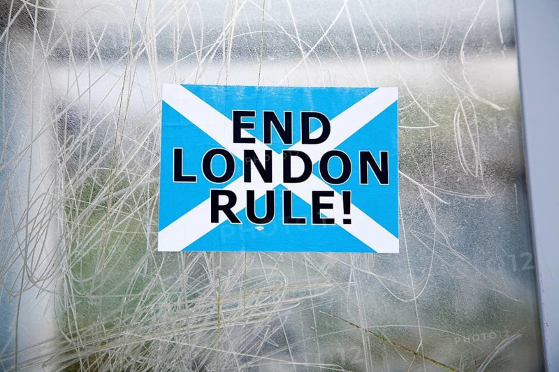 Scottish Independence poster sticker saying 'End London Rule', Barra, Outer Hebrides, Scotland, UK