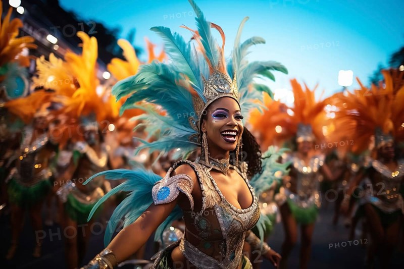 Captivating image capturing the essence of the Rio Carnival, showcasing a dancer adorned in an elaborate, vibrant costume, embodying the spirit and energy of this iconic festival, AI generated