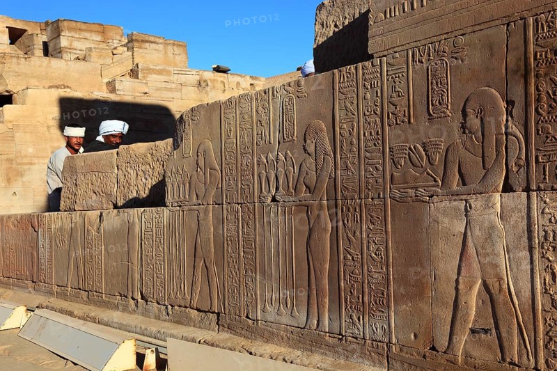Reliefs and engravings on the walls of the Kom Ombo Temple on the Nile, Africa, Upper Egypt, Egypt, Africa