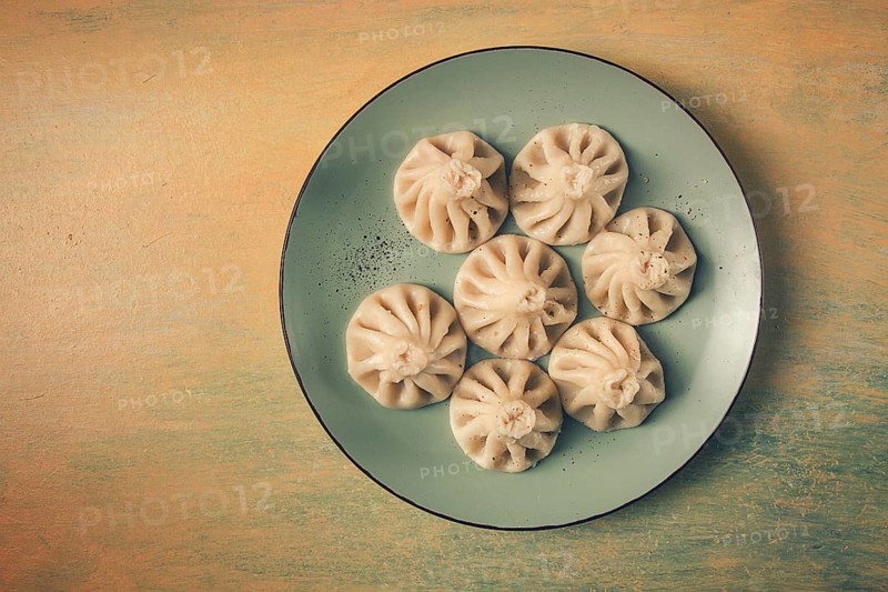 Traditional Georgian dish, Khinkali, Kalakuri, top view, rustic style, no people
