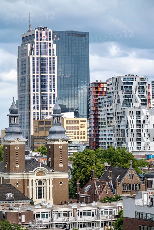 The skyline of Rotterdam, city centre, buildings around the Delftse Poort, Netherlands