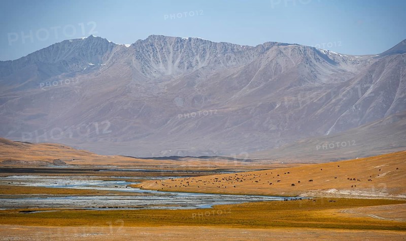 Burkhan mountain valley with river, barren dramatic mountain landscape, Terskey Ala-Too, Tien Shan, Issyk Kul province, Kyrgyzstan, Asia