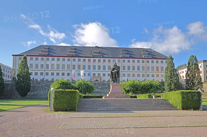 Baroque Friedenstein Palace and monument to Duke Ernst I the Pious of Saxe-Gotha-Altenburg, Gotha, Thuringia, Germany, Europe