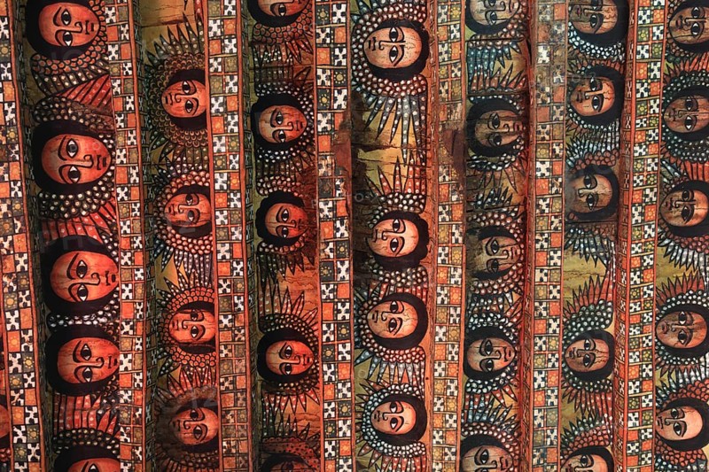 Amhara region, near Gondar, Gonder, church ceiling with angel heads and cross ornaments in the Debre Berhan Selassie church, built in the 17th century, UNESCO, world, heritage, cultural heritage, Ethiopia, Africa