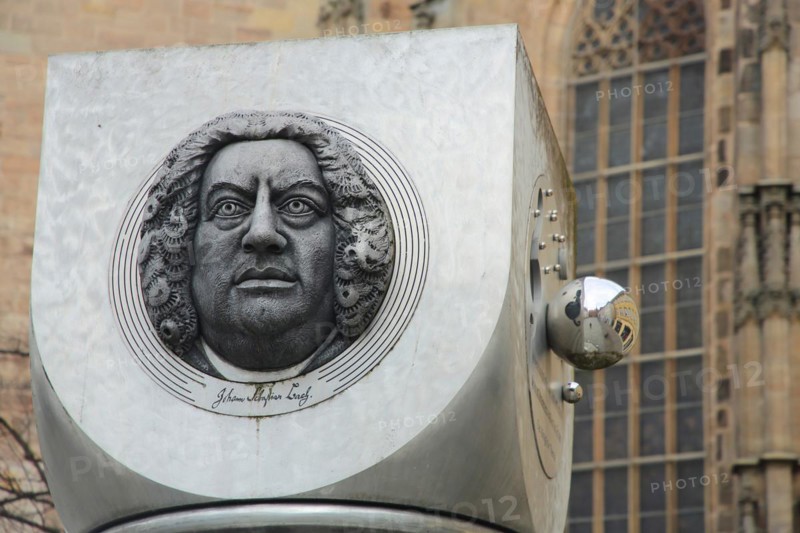 Sculpture AnsBACH-SÄULE by Jürgen Goertz 2003, monument to Johann Sebastian Bach, head, face, detail, sphere, steel, signature, grey, Martin-Luther-Platz, Ansbach, Middle Franconia, Franconia, Bavaria, Germany, Europe