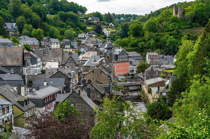 The town of Monschau, in the Eifel, on the river Rur, the Red House, North Rhine-Westphalia, Germany, Europe