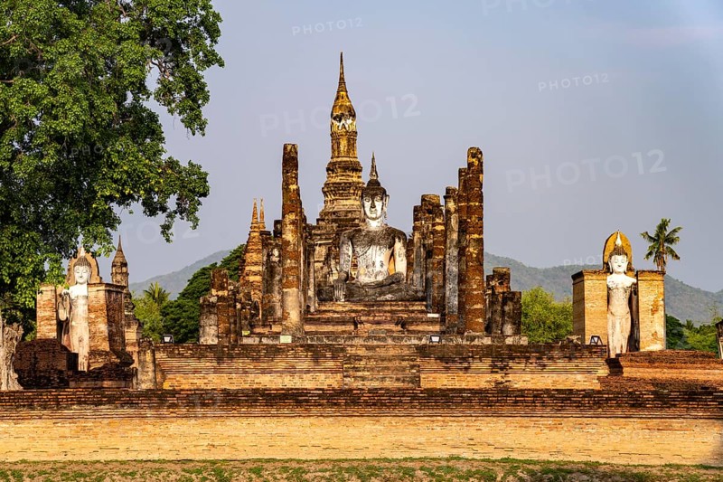 Buddha statue in the central Buddhist temple Wat Mahathat, UNESCO World Heritage Sukhothai Historical Park, Thailand, Asia