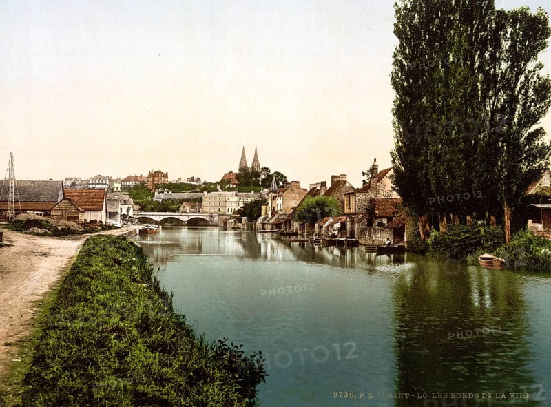 Bank of the Vire, Saint Lo, Normandy, France, ca 1890, Historic, digitally restored reproduction from a 19th century original, Record date not stated, Europe