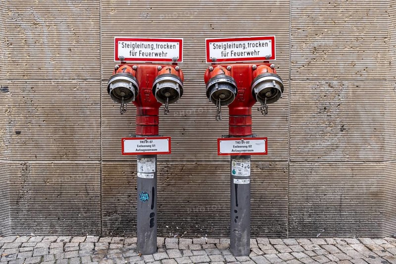 Riser dry. Fire protection at Alexanderplatz in Berlin, Germany, Europe