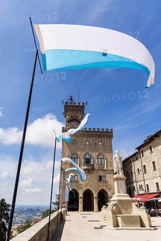 Palazzo Pubblico San Marino, also the town hall and seat of the Consiglio Grande e Generale, the parliament and the government. Landmark of San Marino