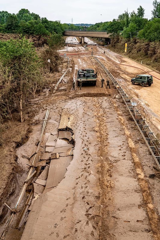 Flood on the Erft, here the federal road B265 destroyed by the water, Erftstadt, North Rhine-Westphalia, Germany, Europe