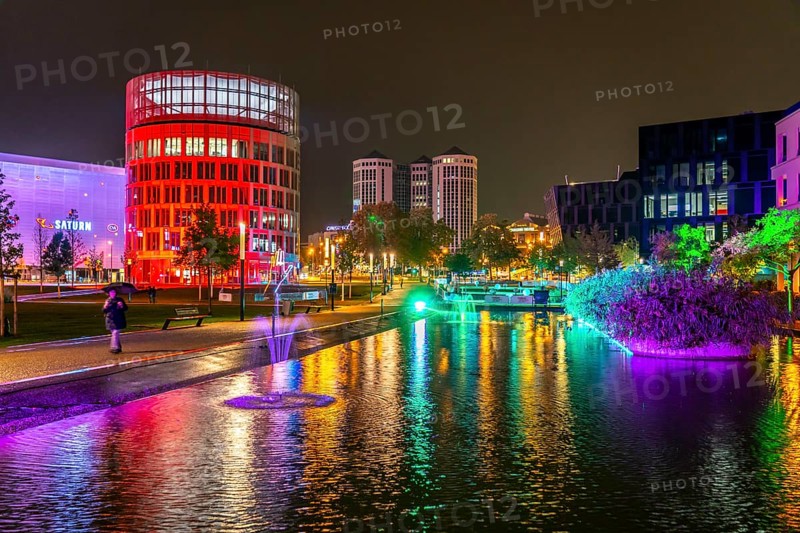 Lighting at the Essen Light Festival, Neue Mitte Essen, Funke publishing house, light installation, Essen, North Rhine-Westphalia, Germany, Europe