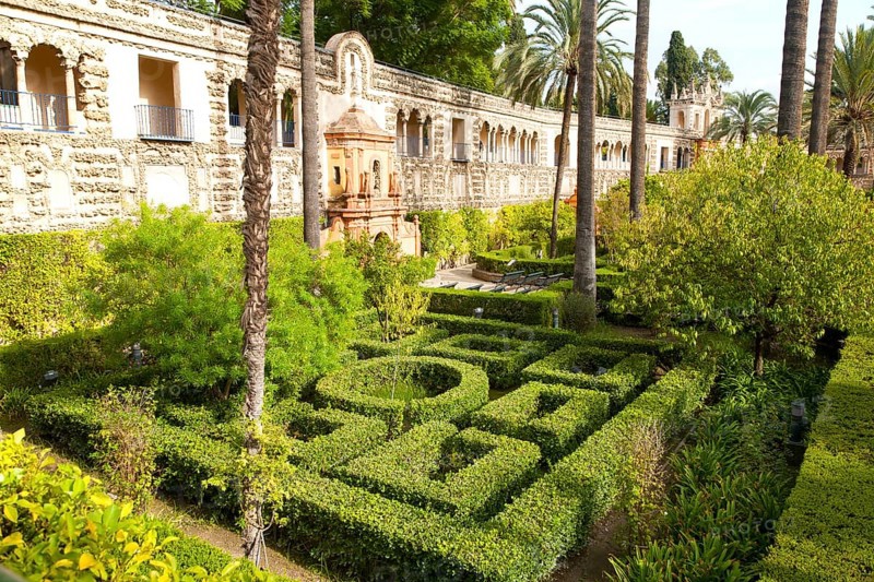 Gardens of the Alcazar palaces, Seville, Spain, Europe