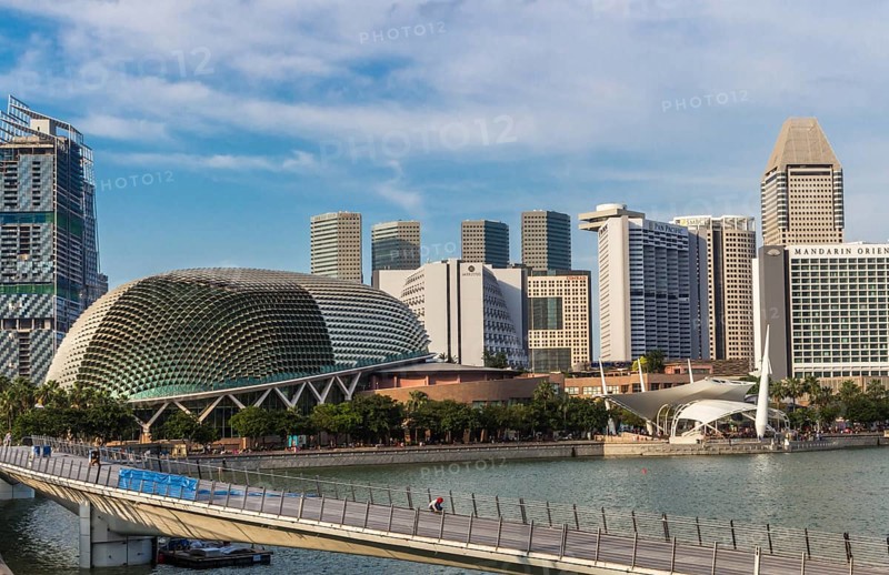 Modern futuristic buildings and bridge in the center of Singapore