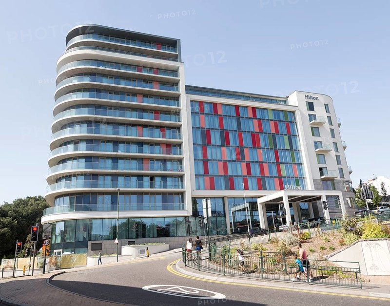 Modern architecture of Hilton Hotel, Bournemouth, Dorset, England, UK