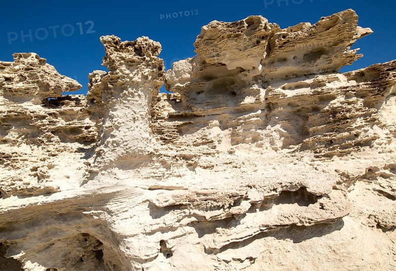 Fossilised sand dune rock structure, Los Escullos, Cabo de Gata natural park, Almeria, Spain, Europe