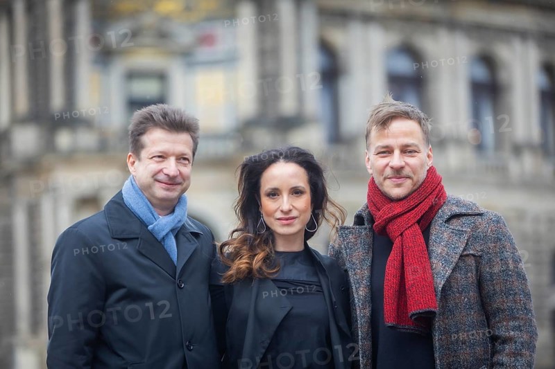 Wolf-Dieter Jacobi, Chairman of the Semper Opera Ball e.V., Stephanie Stumph and Tom Wlaschiha - Press event for the presentation of the Semper Opera Ball 2024, Dresden, Saxony, Germany, Europe