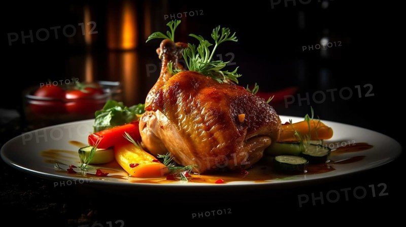 Fresh chicken with sauteed vegetables dish, generative AI.- generative AI, AI generated