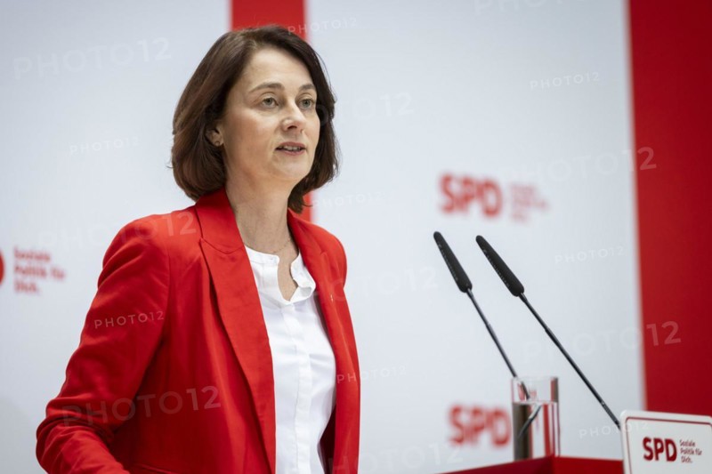 Katarina Barley, SPD lead candidate for the European elections, at a press conference in Berlin, 12 March 2024
