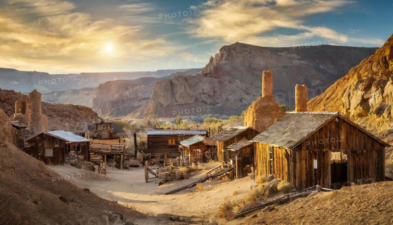 Goldmine village in the US. Arizona and Utah, scene for western movie, AI generated