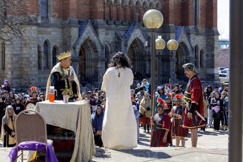 Detroit, Michigan, The Stations of the Cross are portrayed, in Spanish, on Good Friday at the Catholic Basilica of Ste. Anne. Ste. Anne was founded by French colonists in 1701. The church now serves a mostly Mexican-American community
