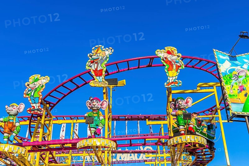 Mouse figures from the Wild Mouse ride, Oktoberfest, Festwiese, Theresienwiese, Munich, Upper Bavaria, Bavaria, Germany, Europe