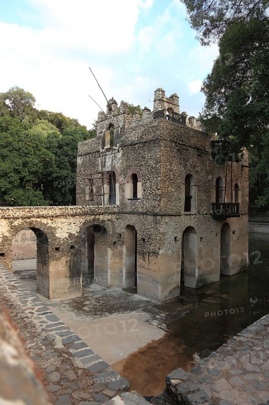 Amhara region, near Gondar, Gonder, small moated castle, the Bath of Fasilde, Fasil Ghebbi palace district, Bath of Fasilidas, widow's residence Kusquam, of Empress Mentewab, Ethiopia, Africa