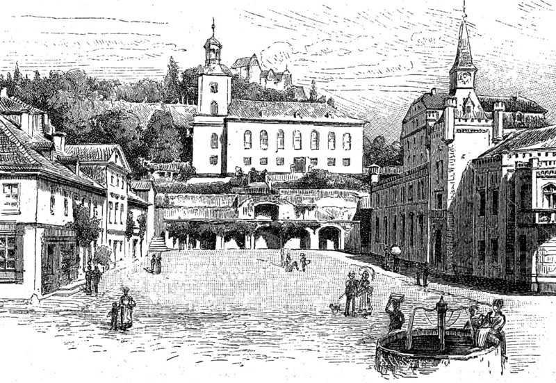 Market square in Leutenberg in Thuringia, Germany, in 1890, Historical, digital reproduction of an original from the 19th century, Europe