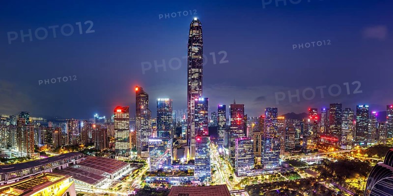 Shenzhen skyline with skyscrapers city centre downtown at night panorama in Shenzhen, China, Asia