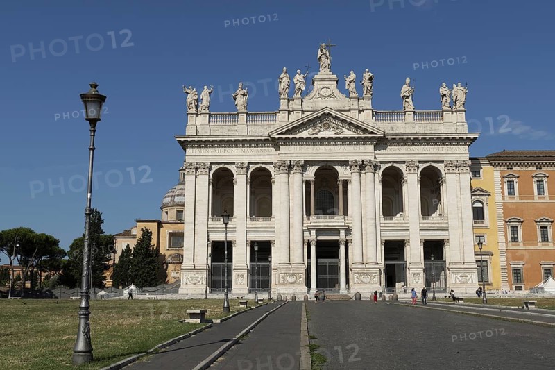 Main façade of the Lateran Basilica, Basilica San Giovanni in Laterano, Cathedral of the Diocese of Rome, Monti district, Rome Italy
