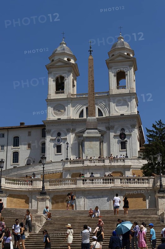 Spanish Steps and the church Santissima Trinita dei Monti, Santa Trinita dei Monti or Santissima Trinita al Monte Pincio, Holy Trinity on Mount Pincio, and the Obelisco Sallustiano, Rome, Italy, Europe